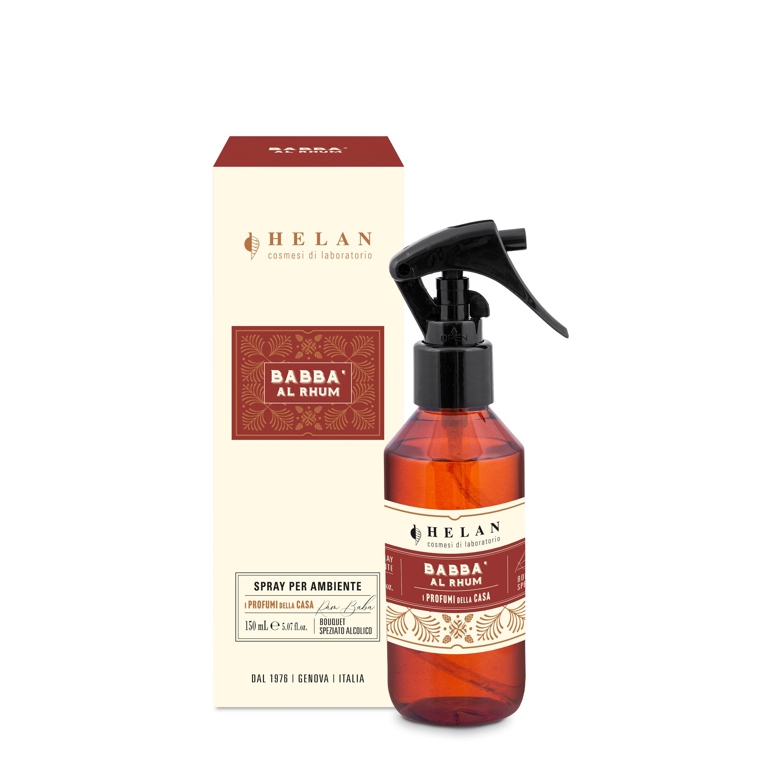 Helan Babbà al Rhum - Profumatore per Ambienti, Profumo Ambiente Spray con Pera, Vaniglia, Melassa, Chiodi di Garofano e Cannella, Idee Regalo Deodorante e Profumatori Ambiente, 150 ml - Made in Italy