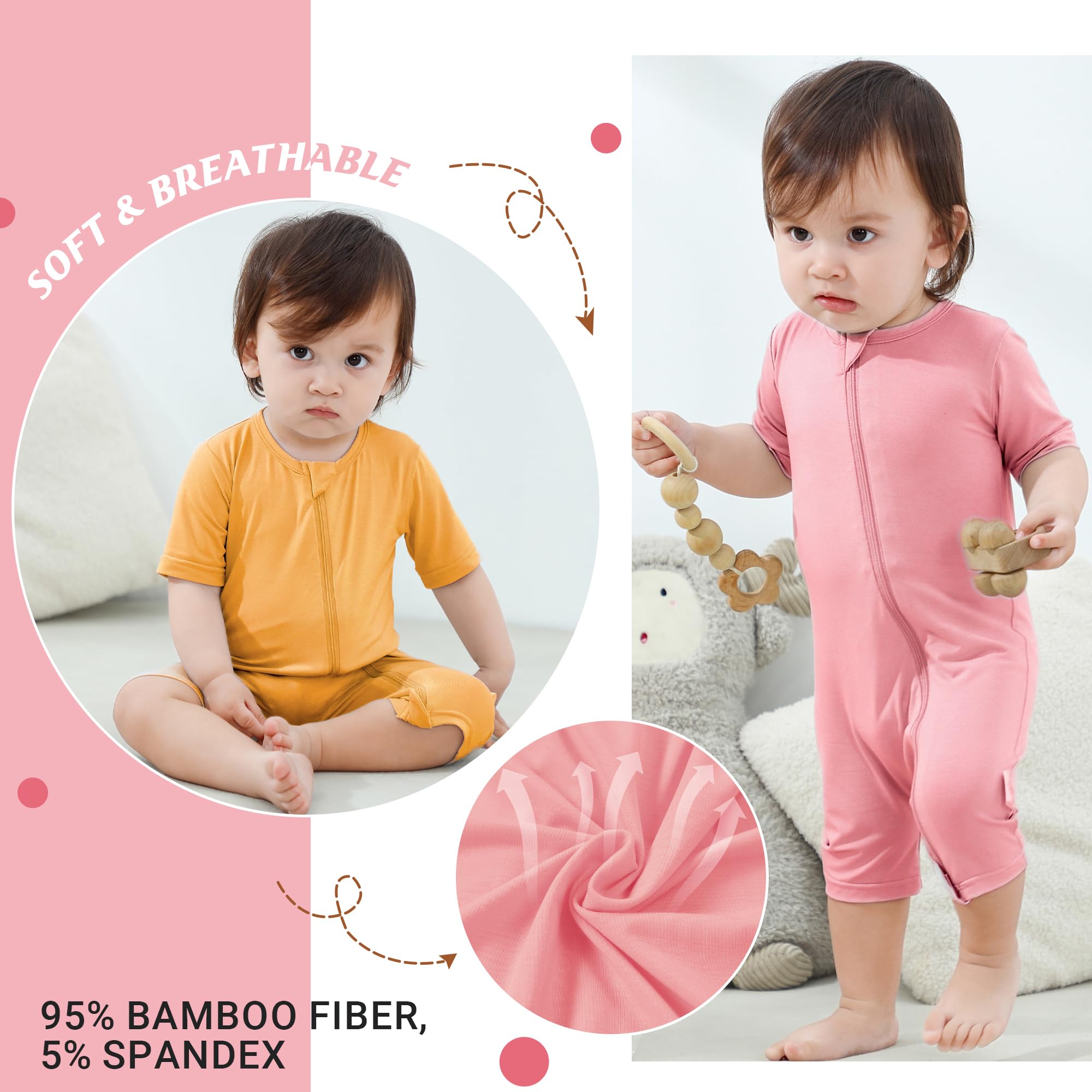 HAHASHOW Body Bébé en Fibre de Bambou - Lot de 2 Pyjamas Bébé à Manches Courtes avec Double Fermeture Éclair - Grenouillères d'Été Confortables et Respirants