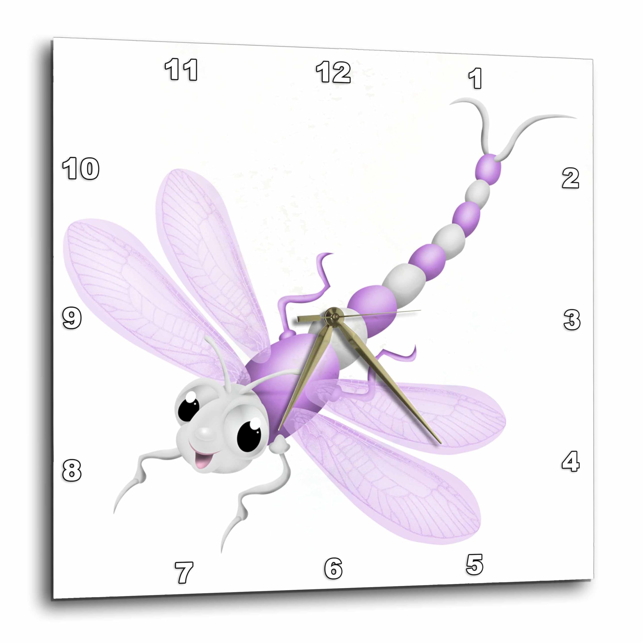 Horloge murale illustration libellule de créateur violet et gris de salon
