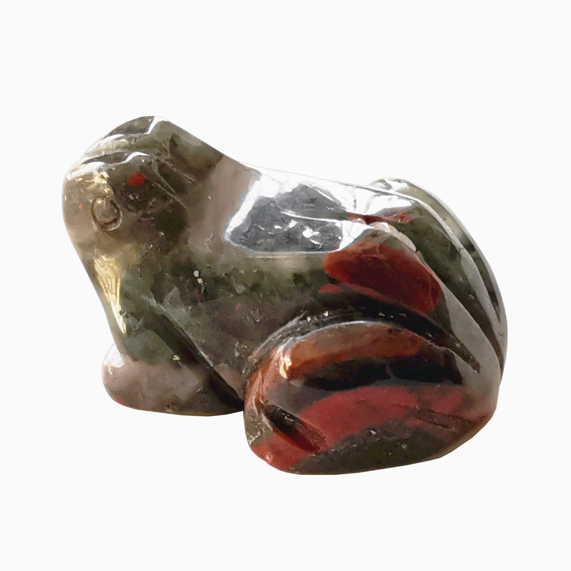 Manekieko Natural Africa Bloodstone Frog Crystals and Healing Stone Figurines,38mm Hand Carved Pocket Animal Room Decor Gemstone