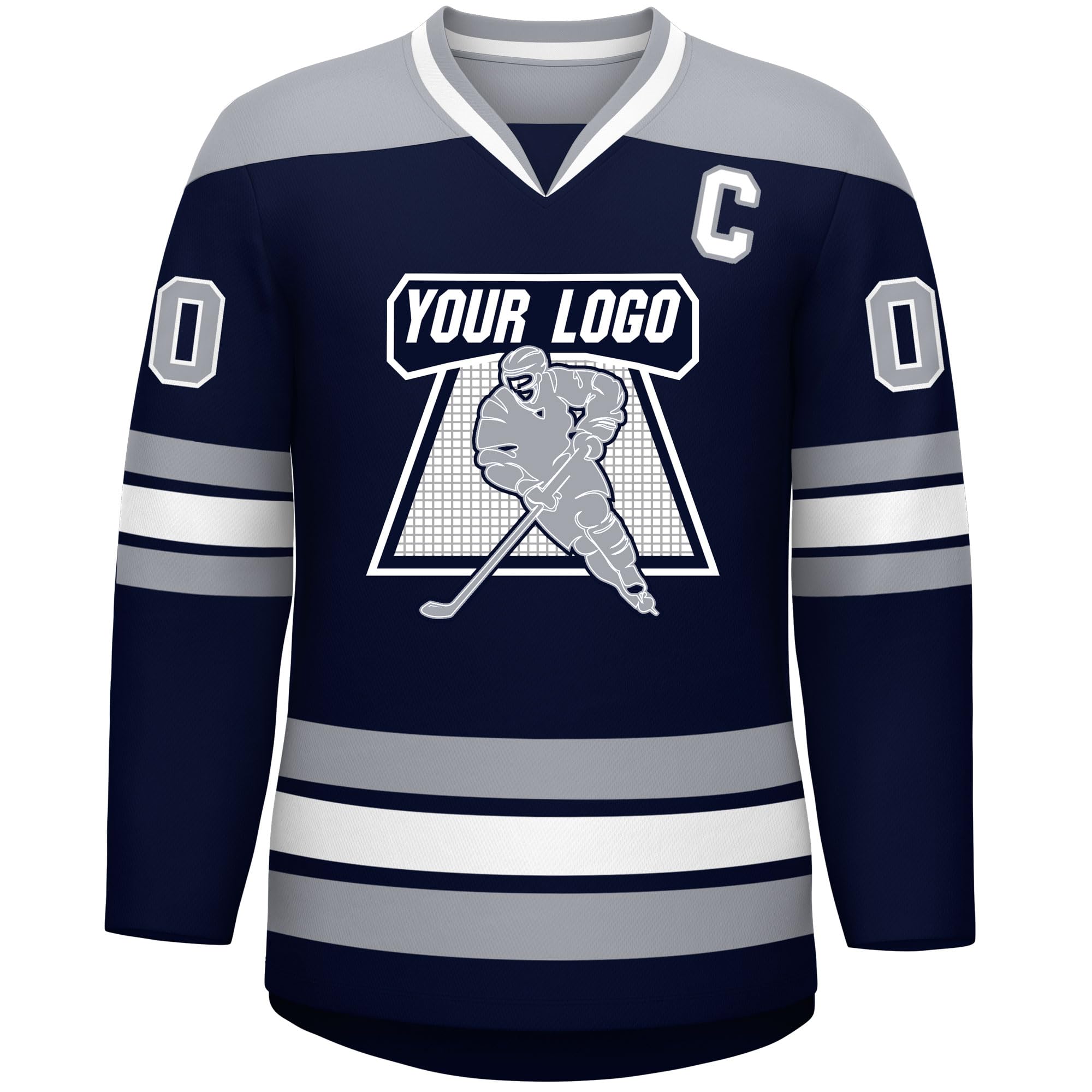 Custom Hockey Jersey Stitched or Printed Name Number V-Neck Athletic Jersey