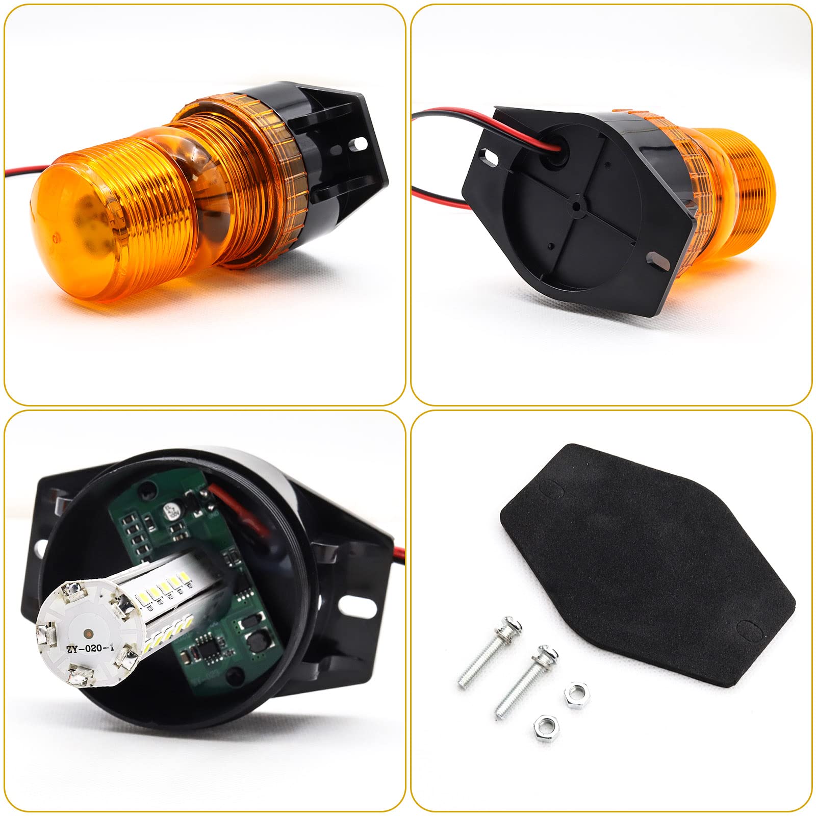 Biqing Luz de Baliza de Advertencia LED ámbar, LED Luces de Advertencia Estroboscópicas 12V 24V Luz Rotativa de Advertencia Estroboscopica para Autobús escolar Tractor Excavadoras Camión (Amarillo-1X)