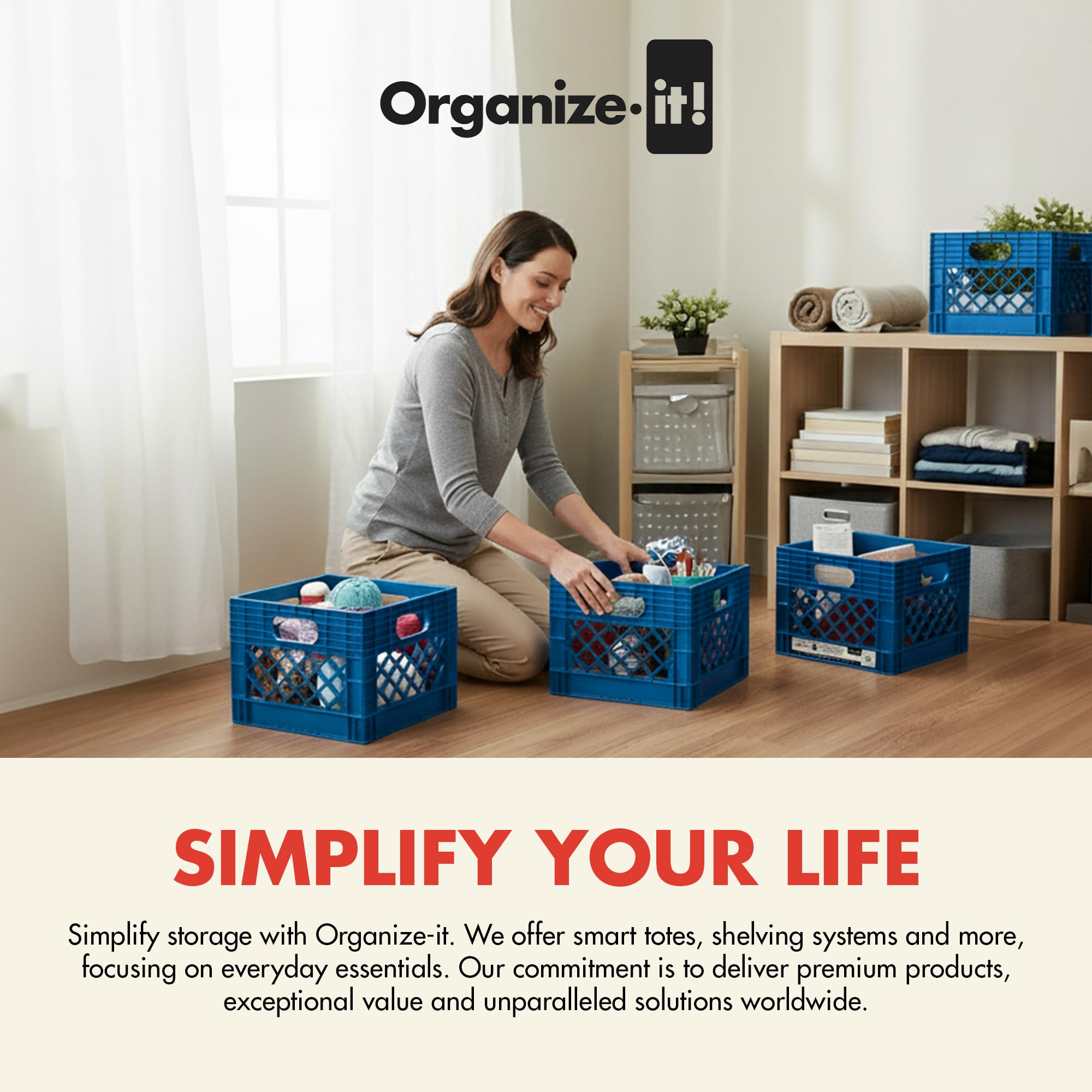 Organize-It! Authentic Milk Crate, 4 Pack - Heavy-Duty Storage
