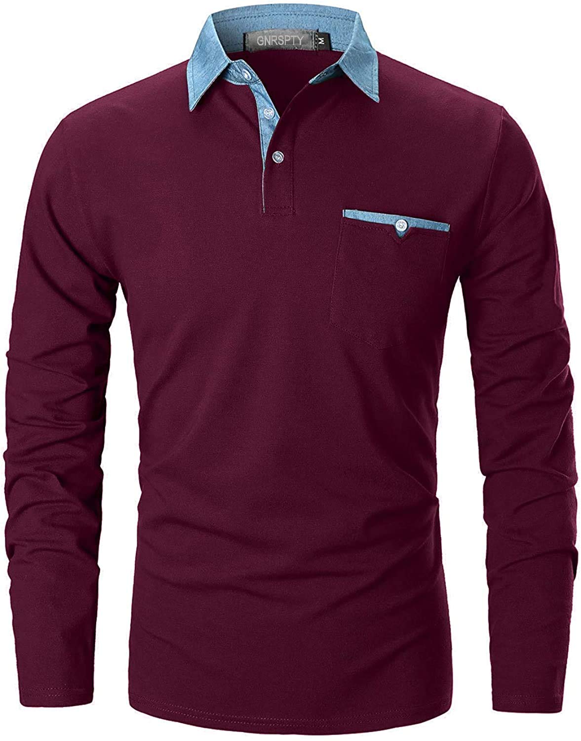 GNRSPTY Polo Manica Lunga Uomo Maglietta Denim Collare Maglia Elegante Cotone T-Shirt Golf Tennis Lavoro Camicia