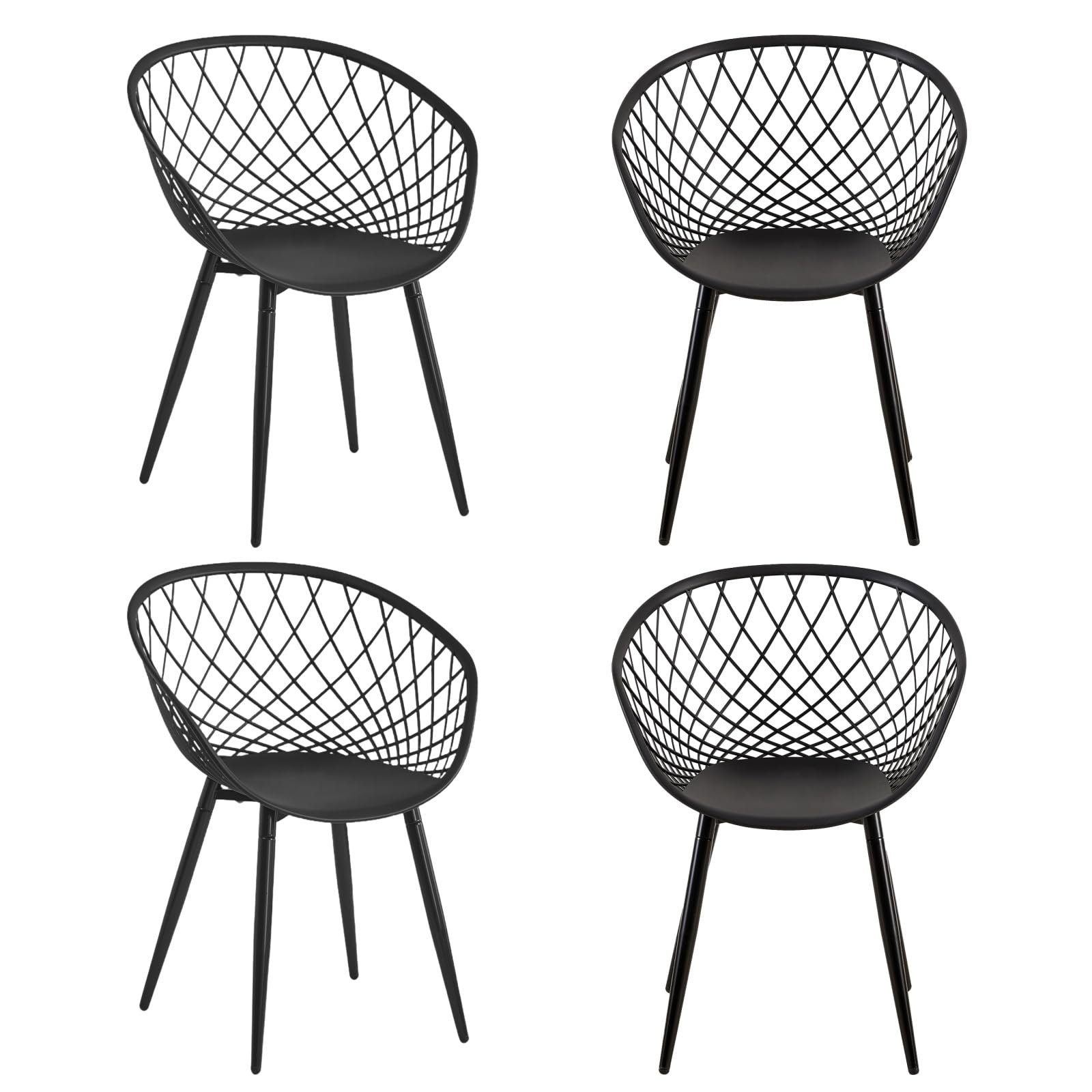 GOKHOMX Juego de 4 sillas de jardín, sillas de jardín con reposabrazos, sillas de plástico con respaldo y patas de metal, muebles de terraza, muebles de balcón