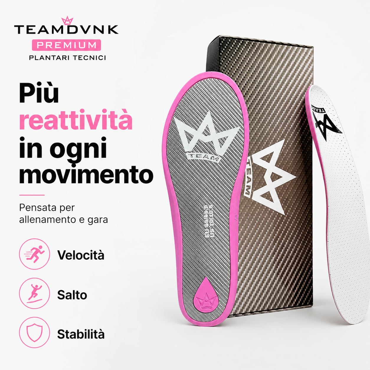 Solette Premium in Fibra di Carbonio, Supporto Reattivo, Controllo Massimo, per Sport ad Alta Intensità (44/44.5)