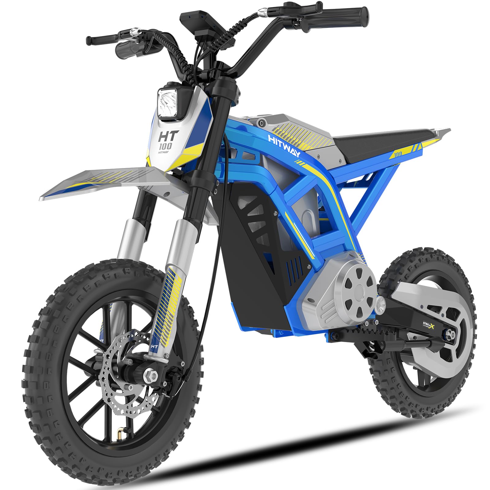 HITWAY Moto Cross elettrico bambino 14" – Motore 400 W, Batteria 36 V 10,4 Ah, 3 velocità (10/15/25 km/h), Autonomia 30-45 km, Doppia sospensione, Pneumatici per tutto il terreno, da 8 anni