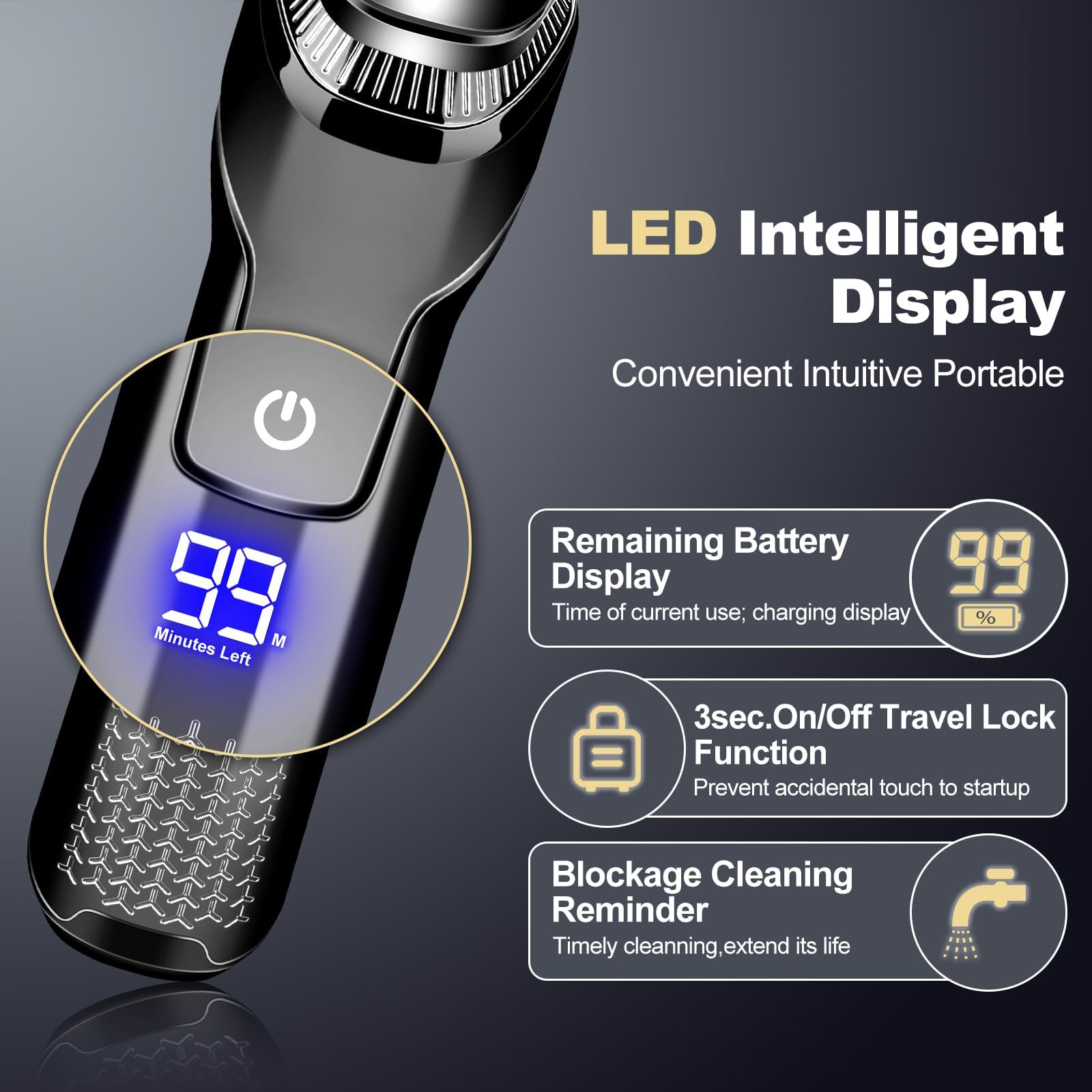 Rasoio elettrico da uomo, con display a LED, 100% impermeabile, rasoio senza fili, per rasatura bagnata/secca, rasoio elettrico da uomo, include rasoio per peli del naso, rasoio da viaggio