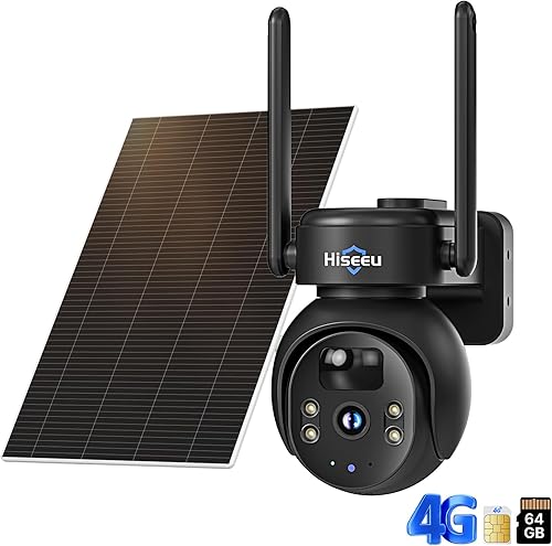 Miniatura 9 de Hiseeu Cámara de seguridad celular 4G LTE alimentada por energía solar, sin cámara de seguridad WiFi inalámbrica para exteriores, movimiento PIR,