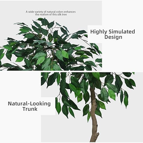 Miniatura 7 de ASTIDY Árbol de ficus artificial de 5 pies, árbol de interior sintético con maceta alta negra, planta de piso de ficus falsa en maceta, árbol de