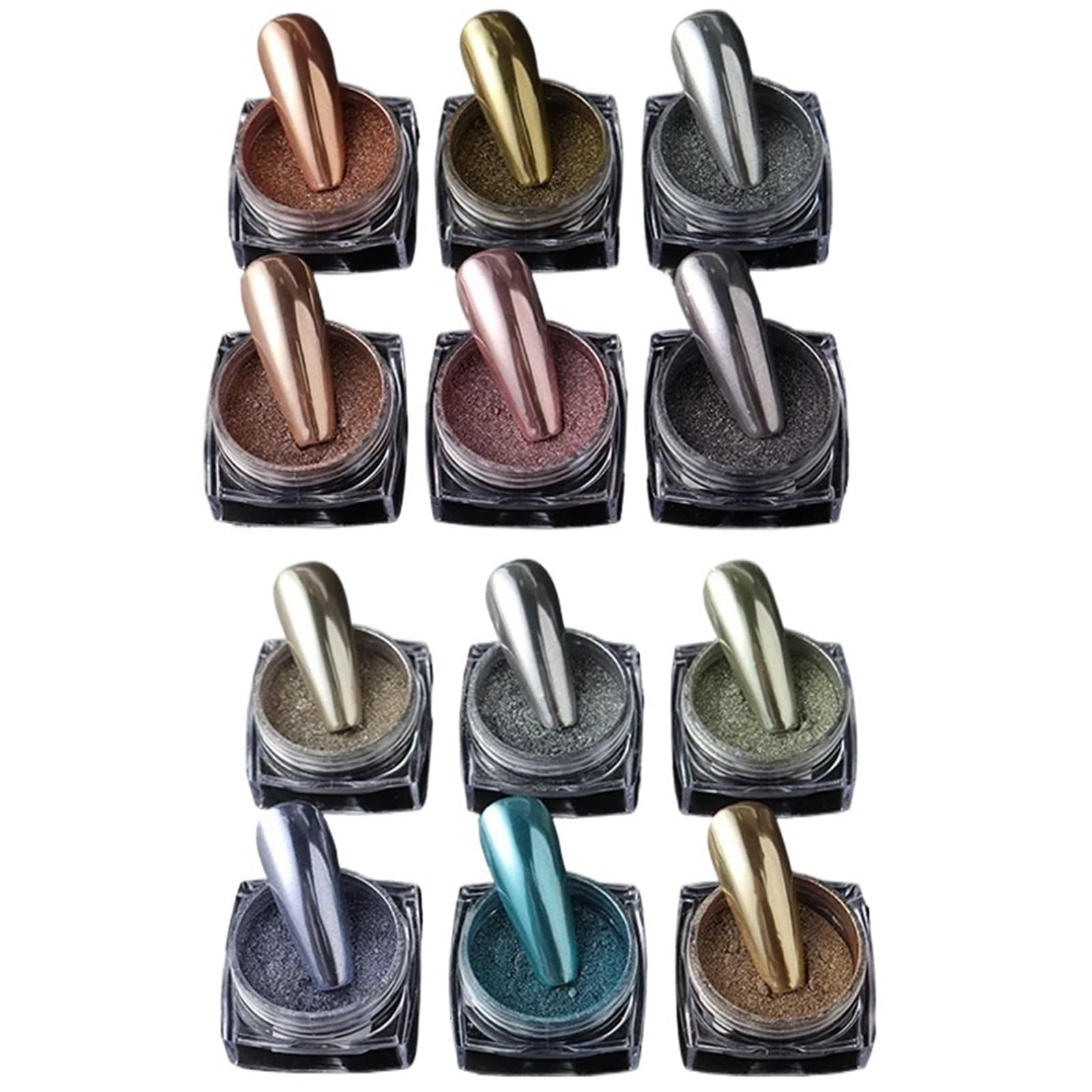 Polvo cromado para uñas 6/12 Uds oro plata rosa polvo de uñas cromo espejo metálico de lujo brillo frotar pigmento polvo hermosa decoración artística para Manicura(F-208-(01-02))