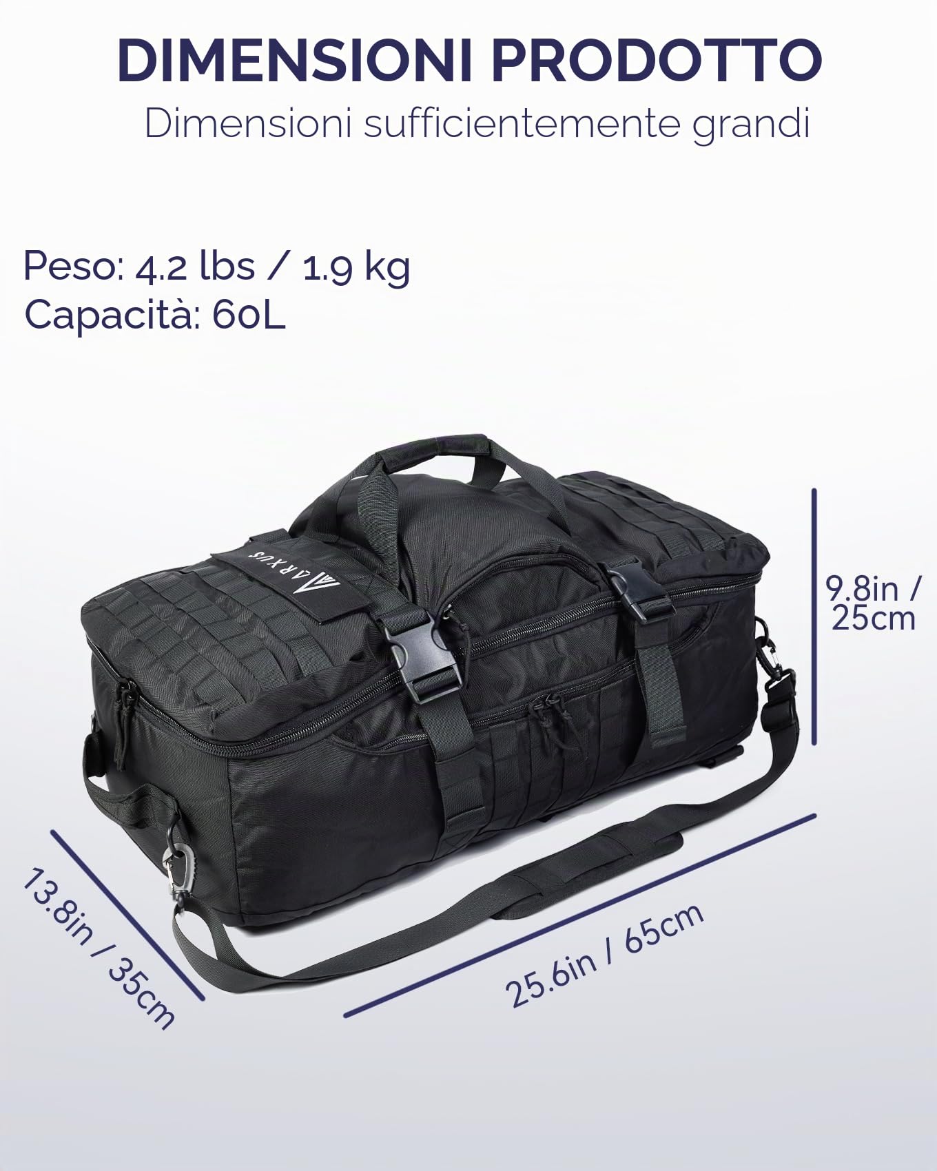 Arxus Zaino Tattico 60L, Borsone da Viaggio e Sport per Uomo Donna, 3 in 1 Zaini Bagaglio a Mano Borsa a Tracolla, Grande All'aperto Backpack per Trekking Escursionismo Campeggio