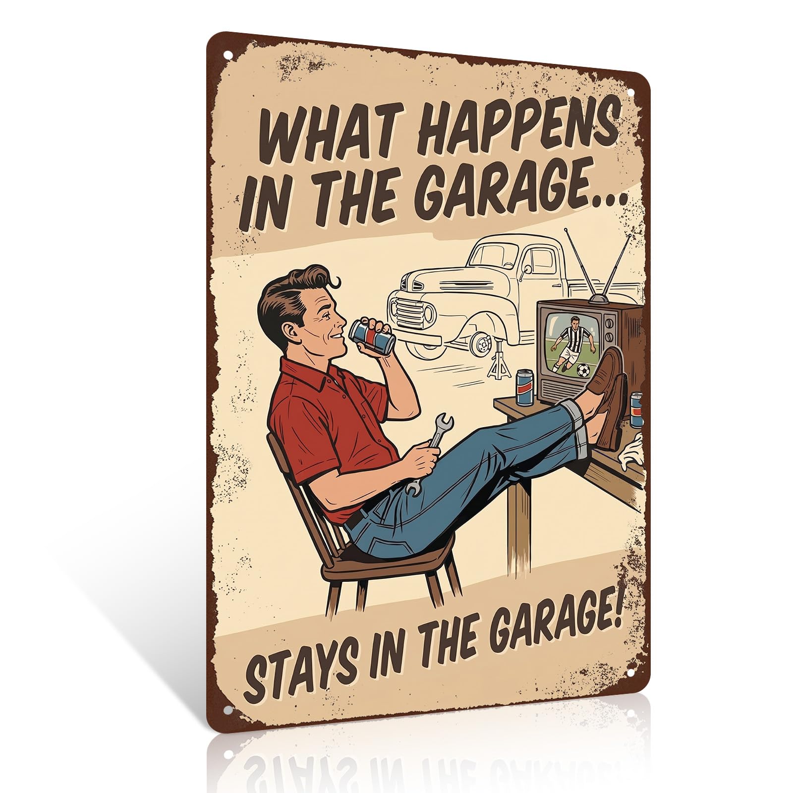 Ulord Man Cave What Happens In The Garage Funny Metal Signs For Man Cave 8X12 Inches Garage Wall Art Decor