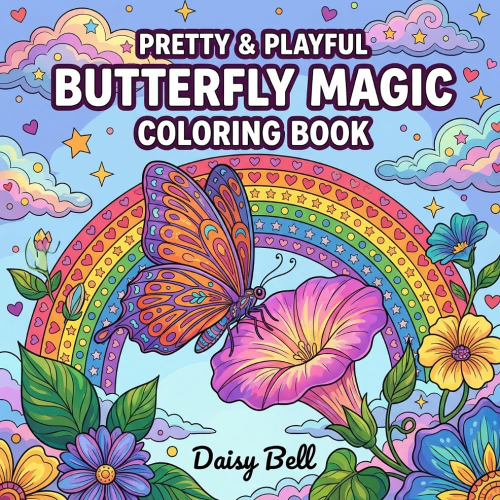 Butterfly Magic: A Fun Coloring Book For Kids Ages 6-12 Featuring Beautiful Flowers Majestic Rainbows And Intricate Floral Patterns For Relaxing Art Activities