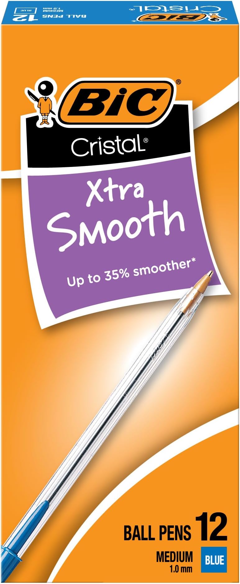 BIC Cristal Extra Smooth Ballpoint Pen, 12 Count