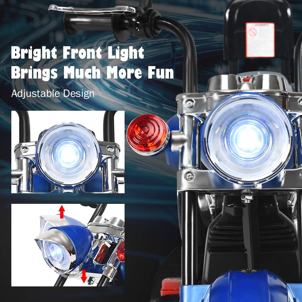 Costzon Kids Motorcycle, 6V Battery Powered Ride on Chopper Motorcycle w/Horn, Headlight, 3-Wheel Stable Ride on Toys, Electric Toddler Motorcycle for Kids, Gift for Boys Girls (Blue)