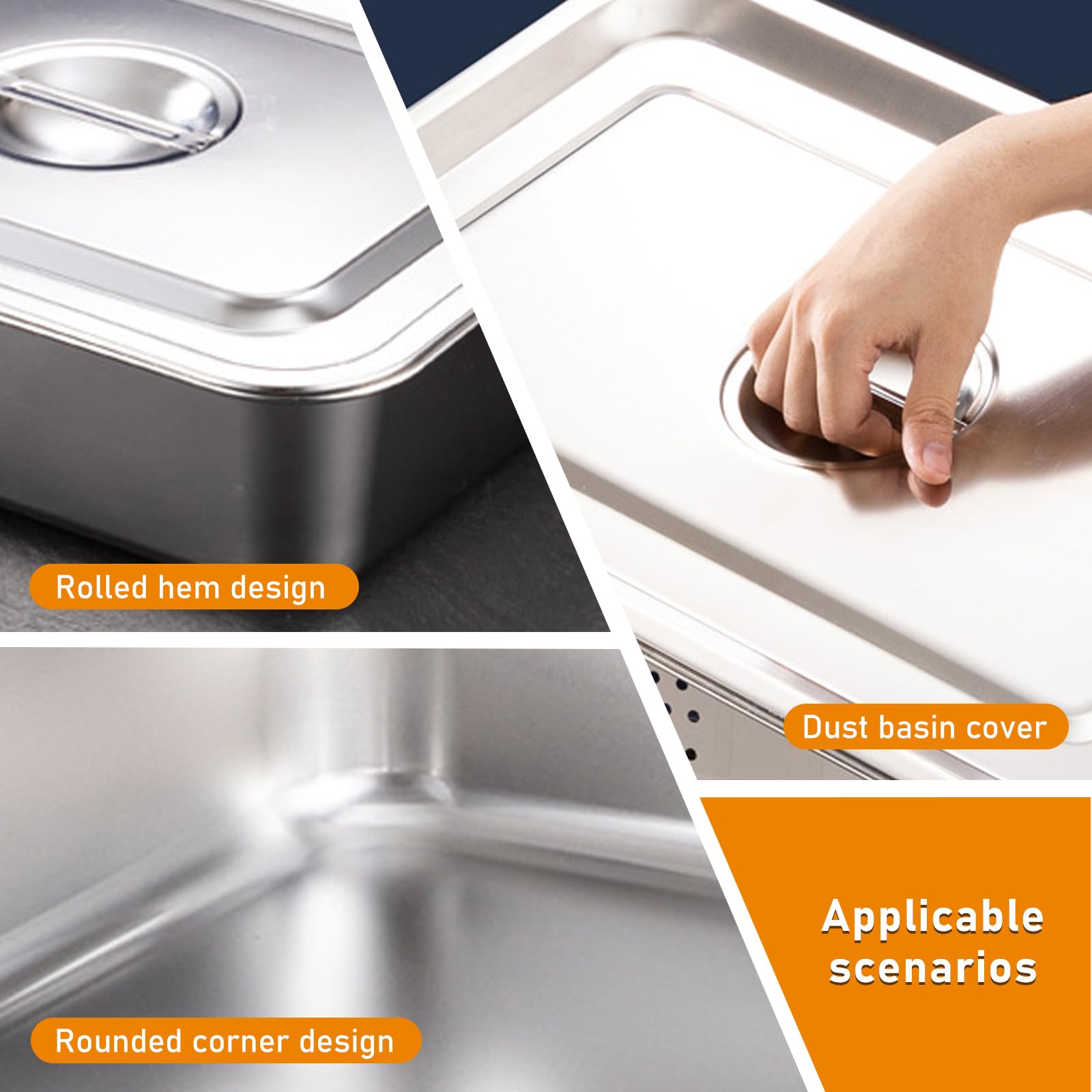 Juego de bandejas para empanar, recipiente gastronorm, recipiente gastronorm, acero inoxidable, 32,5 x 26,5 x 10 cm, sartén de acero inoxidable con orificios y tapa para escurrir o como bandeja de