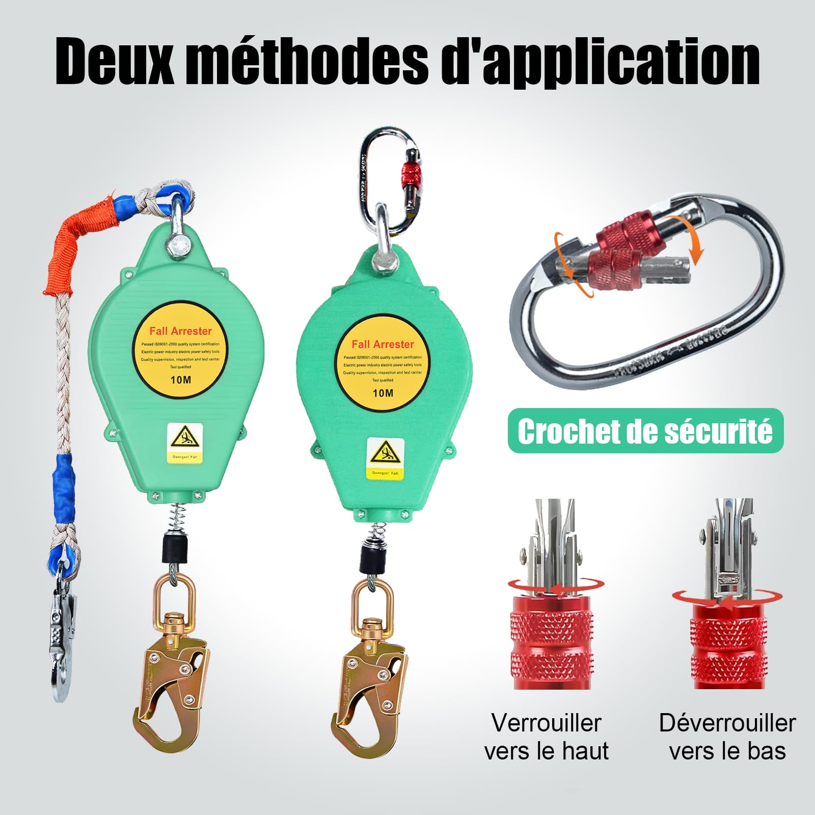 Dispositif Antichute a Rappel Automatique, Harnais de Securite Anti Chute Toiture avec Mousqueton, Stop Chute Toiture à Rappel Automatique Adapté aux Travaux en Hauteur et à l'Escalade