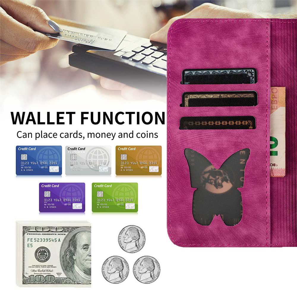 Custodia Motorola Moto G54 5G In Pelle PU - Cover Con Motivo Gatto Farfalla E Slot Carte - Foto 3