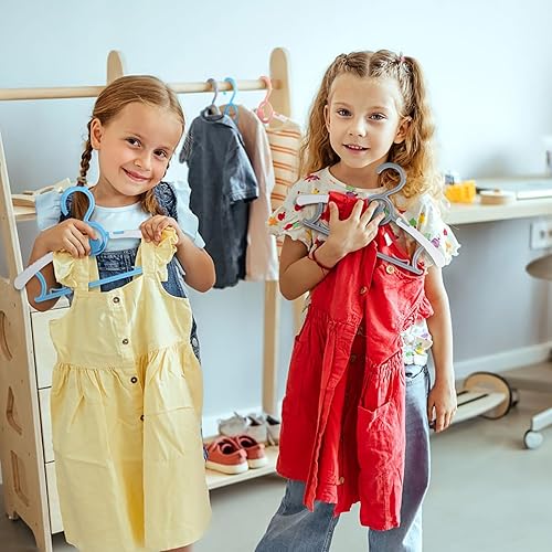 Miniatura 8 de PIGLOG Paquete de 80 perchas ajustables para armario de bebé, perchas para ropa infantil (mezcla de colores) con hebillas resistentes al viento,