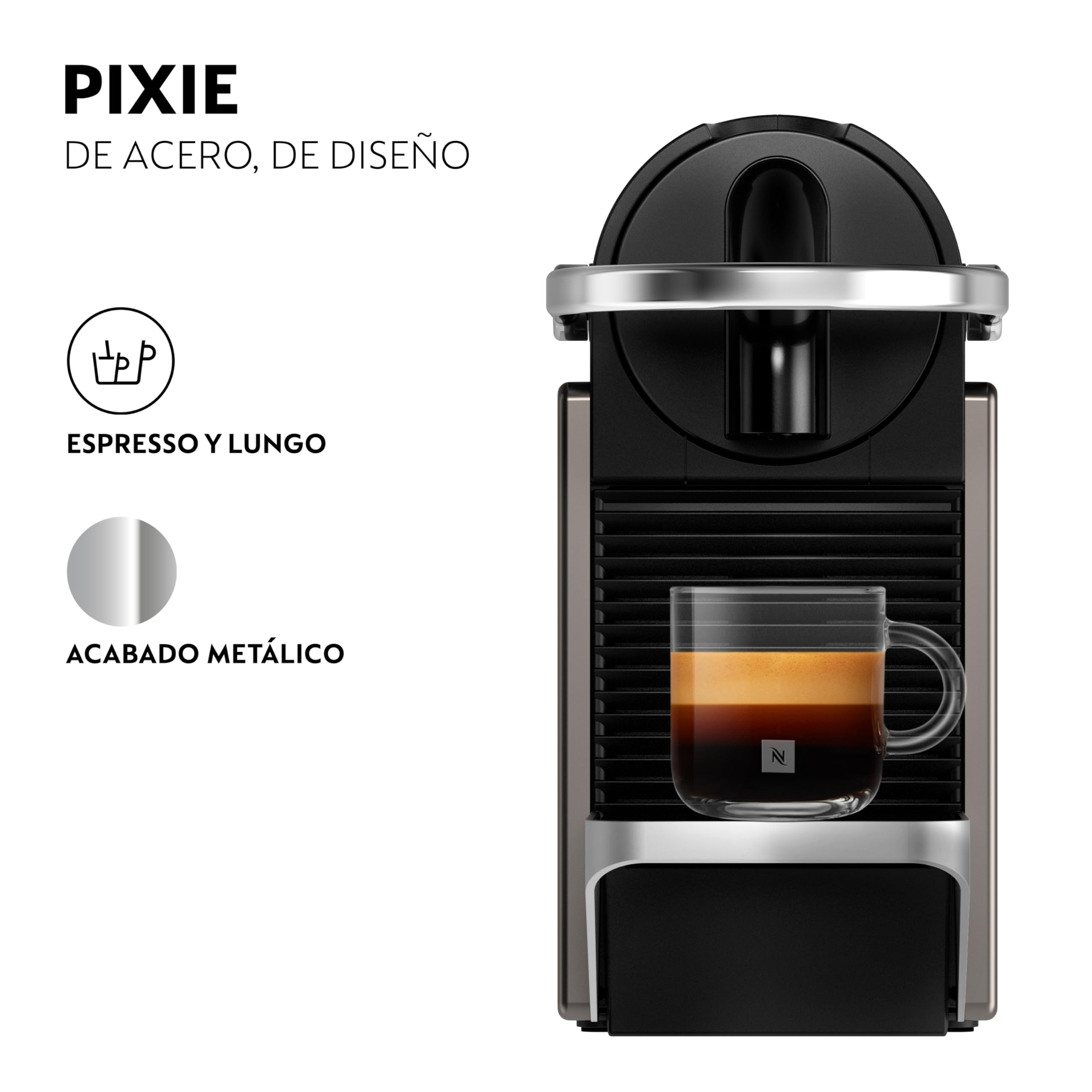 Nespresso Krups Pixie Redesign - Cafetera de cápsulas, café espresso y lungo, estilo industrial, consumo energético reducido, apagado automático, bandeja ajustable, cápsulas reciclables, XN306T | Cafetera de diseño compacto, 25 segundos. Tiempo de calenta