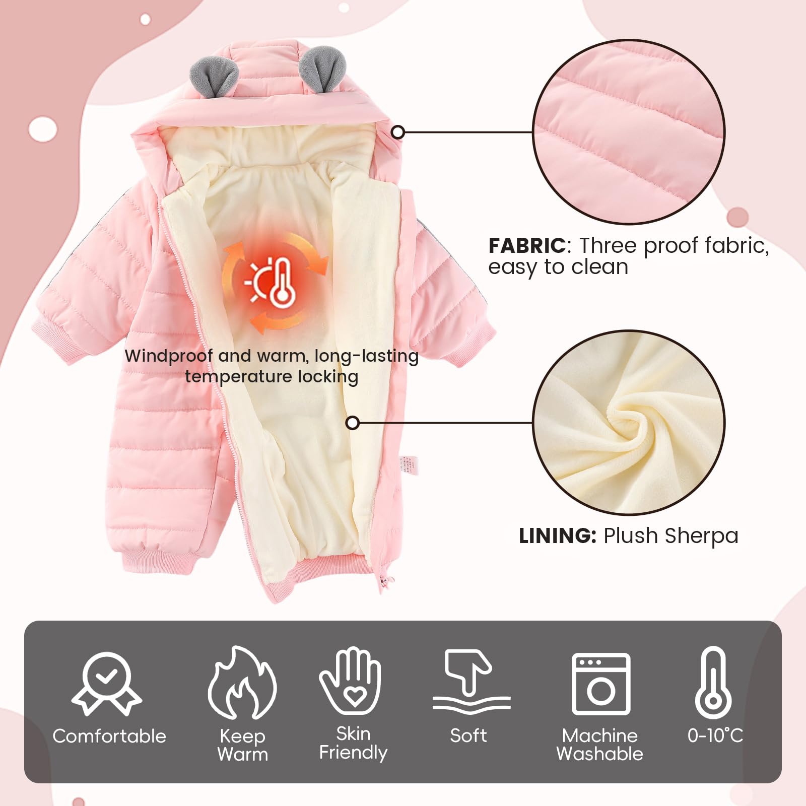JiAmy Baby Overall Winter 3-24 monate, Schneeanzug Baby Jungen Mädchen Strampler Fleece Gefüttert Warm Outfits Mit Kapuze
