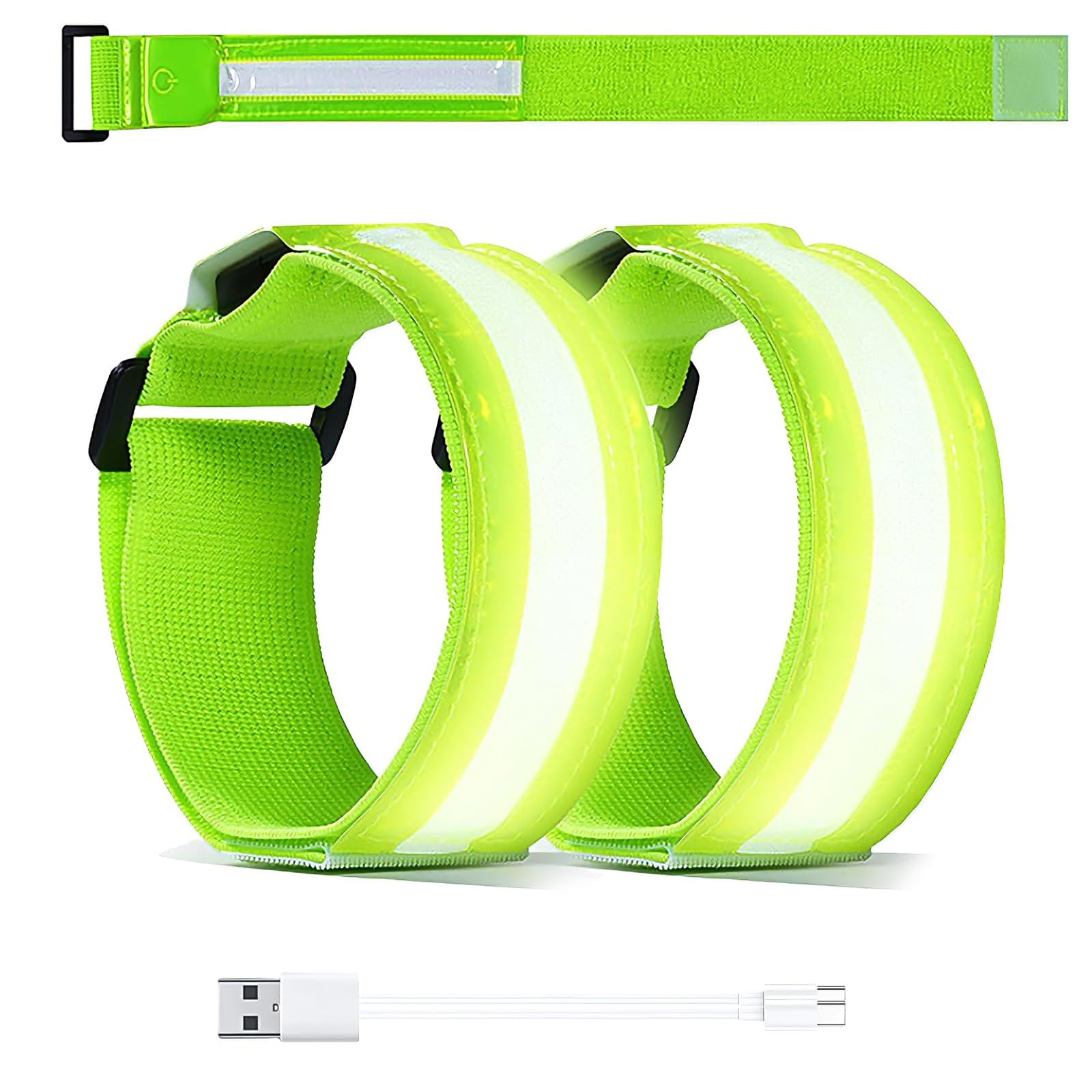 Rayakt 2PCS LED Armband for Running, Adjustable Running Lights, USB Rechargeable Reflective Light Up Wristbands, Armband Lights for Night Jogging, Cycling, Sports, Walking (5 Colors & 3 Modes)