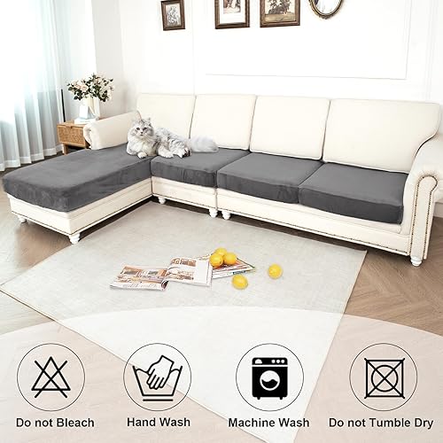 Miniatura 4 de NAISI Fundas de cojín impermeables para sofá, tela de terciopelo grueso, lavable, fundas para sofá modular de 4 piezas, funda separada en forma de L