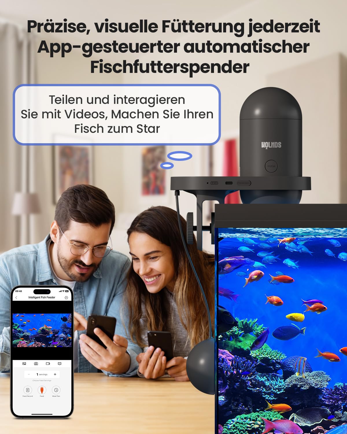 WiFi Futterautomat Aquarium mit Kamera, 2.4/5G WLAN App-Steuerung, Visual Smart Fischfutter Automat, 230ML Präzision Automatisierter Fischfutterspender, Tägliche/Urlaub Fütterung Aquarien