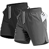 2 Pack Men's Running Athletic Shorts 7'' Quick Dry Sports Gym Shorts with Pockets, Exercise Workout Shorts Men