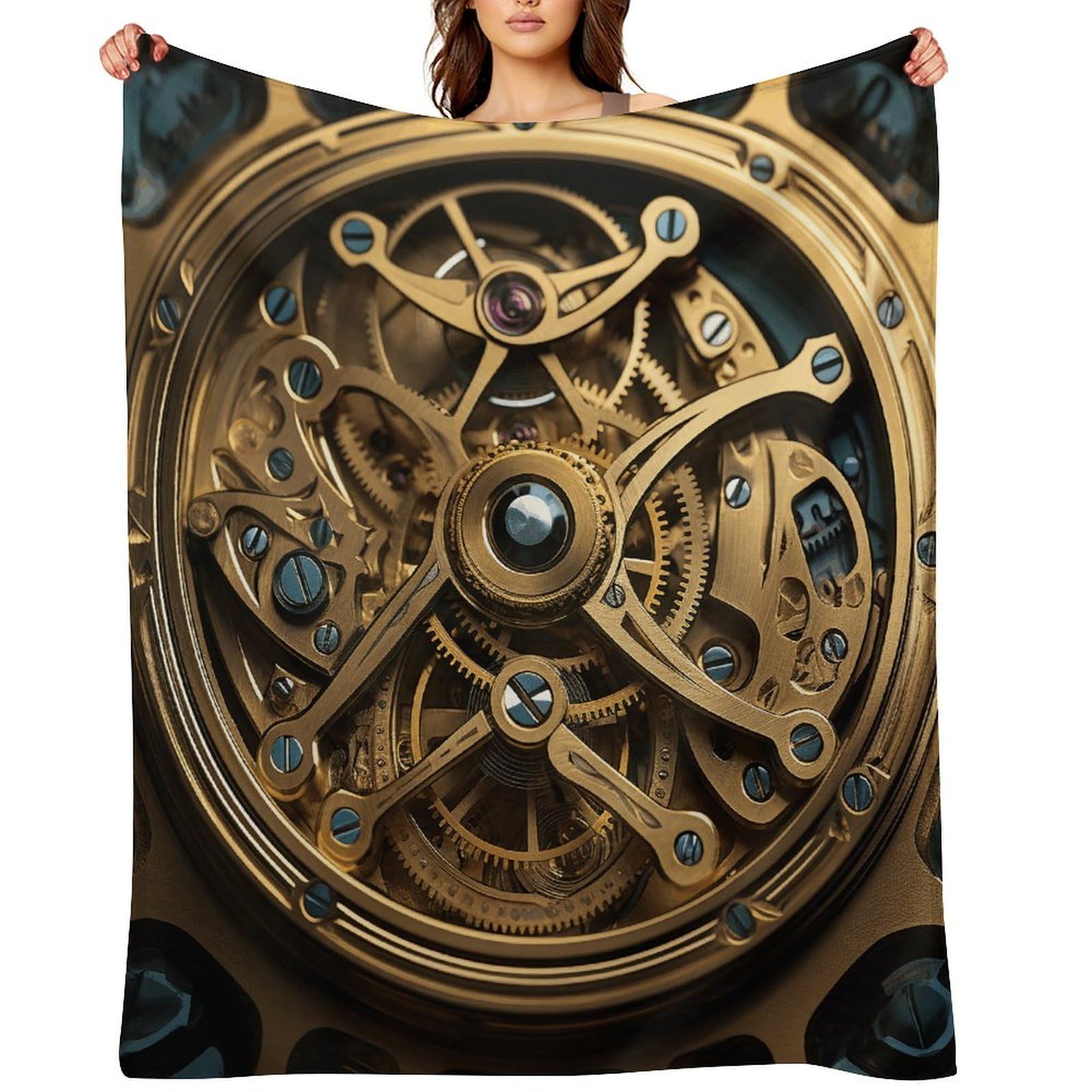Cool Steampunk Gears Throw Blanket for Couch and Bed Super Soft Warm Lightweight Throw Blankets Cozy Fuzzy Flannel Blanket Personalized Decorative Blankets for Sofa Decor 60"x80"