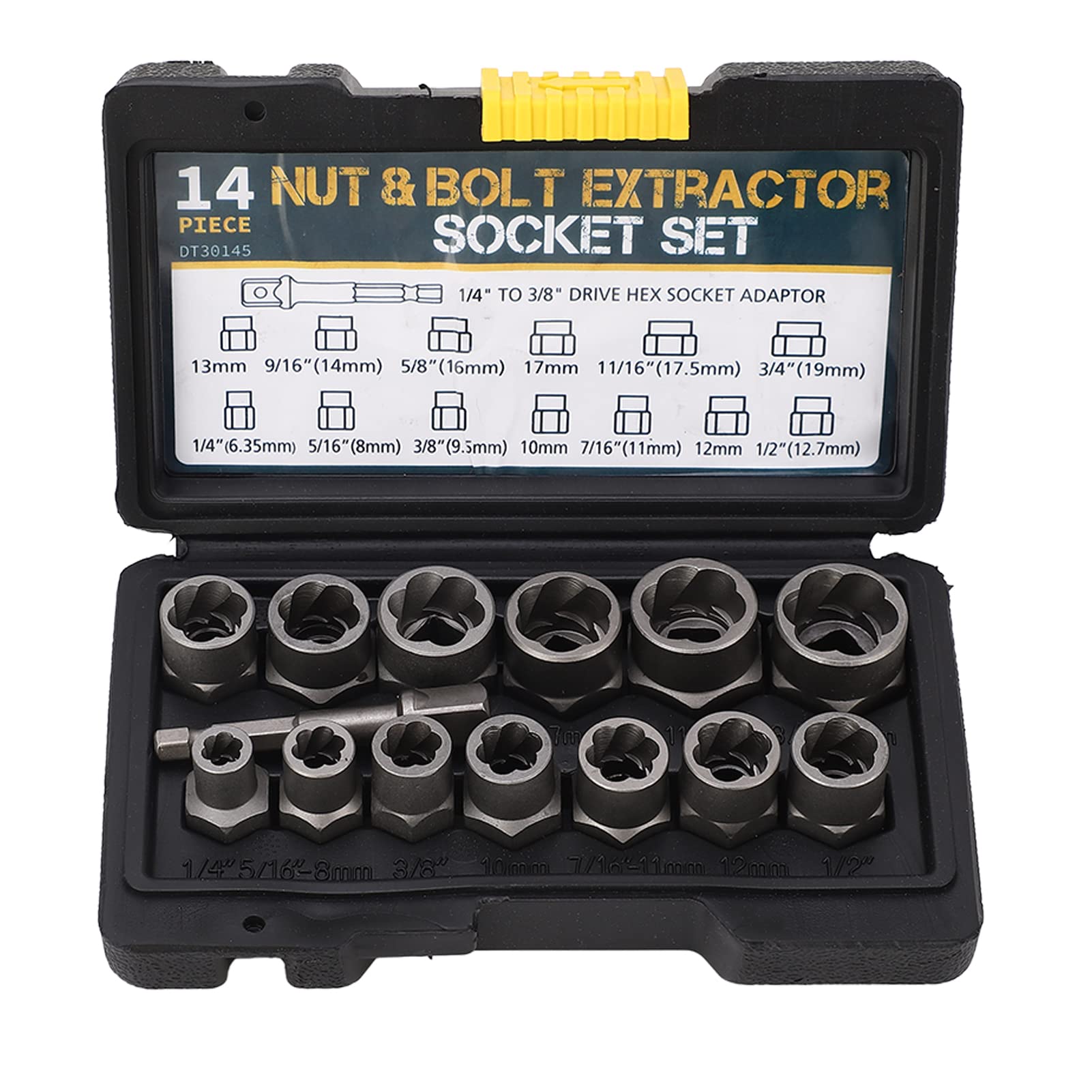 banapoy Nut Bolt Extractor Set, 14 Pcs Alloy Steel Lug Nut Removal Tool Kit with Socket Adapter Bar, Storage Case