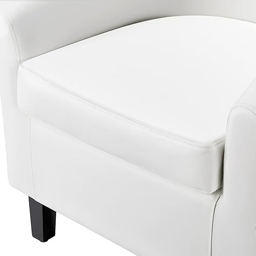 Miniatura 8 de Yaheetech Silla decorativa, sillón de piel sintética, tumbona con acolchado suave y patas de madera para sala de estar, color blanco, juego de 2