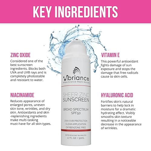 Miniatura 4 de Vibriance Protector solar hidratante Sheer Zinc, rejuvenecimiento de la piel, protector solar transparente  Amplio espectro SPF 50  1.7 fl oz (1.7