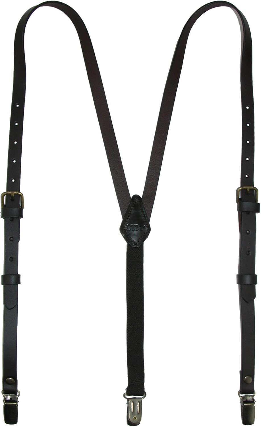 CTM Women's Coated Leather 1/2 Inch Clip-End Suspenders