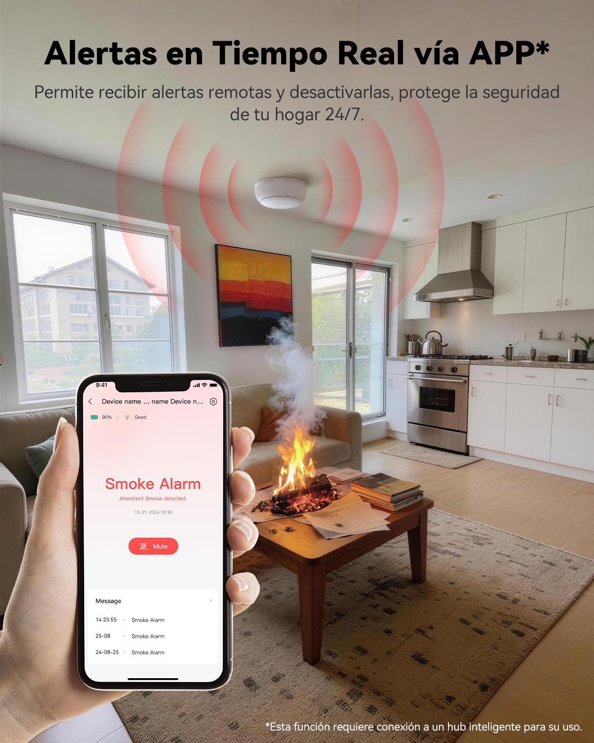 Imou Detector de Humo WiFi Inteligente, EN14604, Batería de 5 Años, 85dB Sirena, Alarma Sincronizada sin Red con Hub Zigbee, Control Remoto y Notificaciones vía App, Instalación Fácil, 3Unidades+1Hub