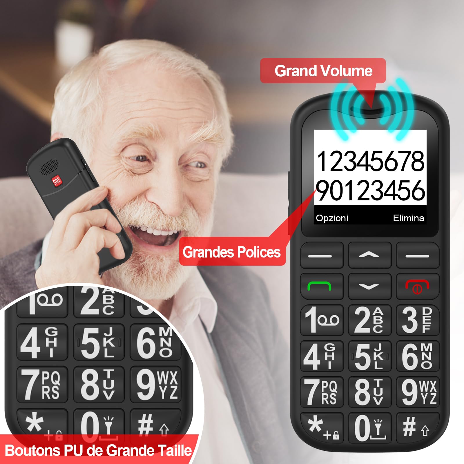 CHAKEYAKE 4G Seniorenhandy Mobiltelefon Ohne Vertrag mit Große Tasten, Senioren Handy mit USB-C, 1.7 Zoll LCD,Rentner Handy Großtastenhandy mit SOS-Funktion, Taschenlampe, Ladestation