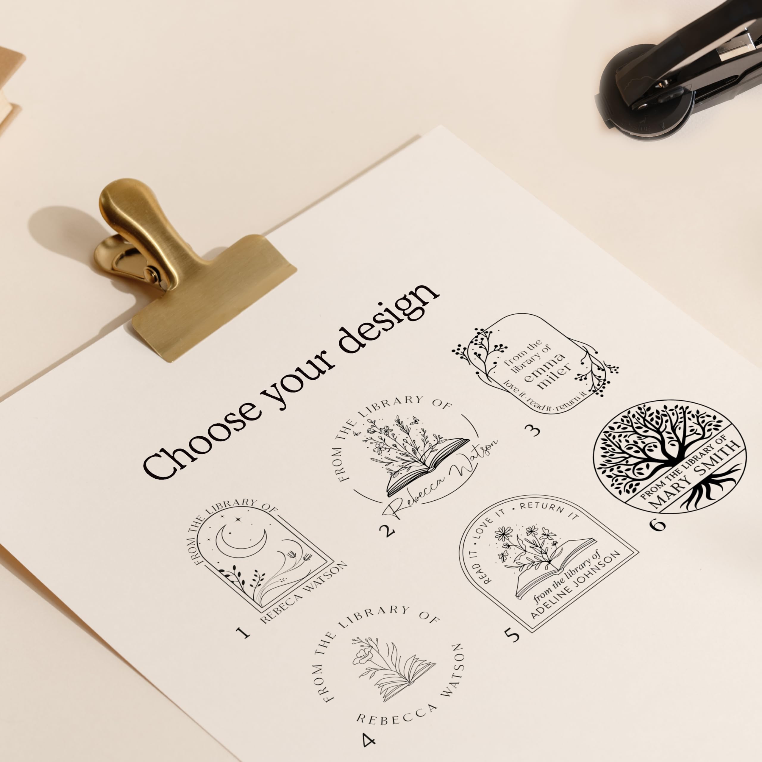 Book Embosser Personalized Stamp By Me | from The Library of | Ex Libris | Floral Book Stamp Personalized | Custom Library Stamp | Book Embosser Custom Self-Inking | Customize Your Name & Design