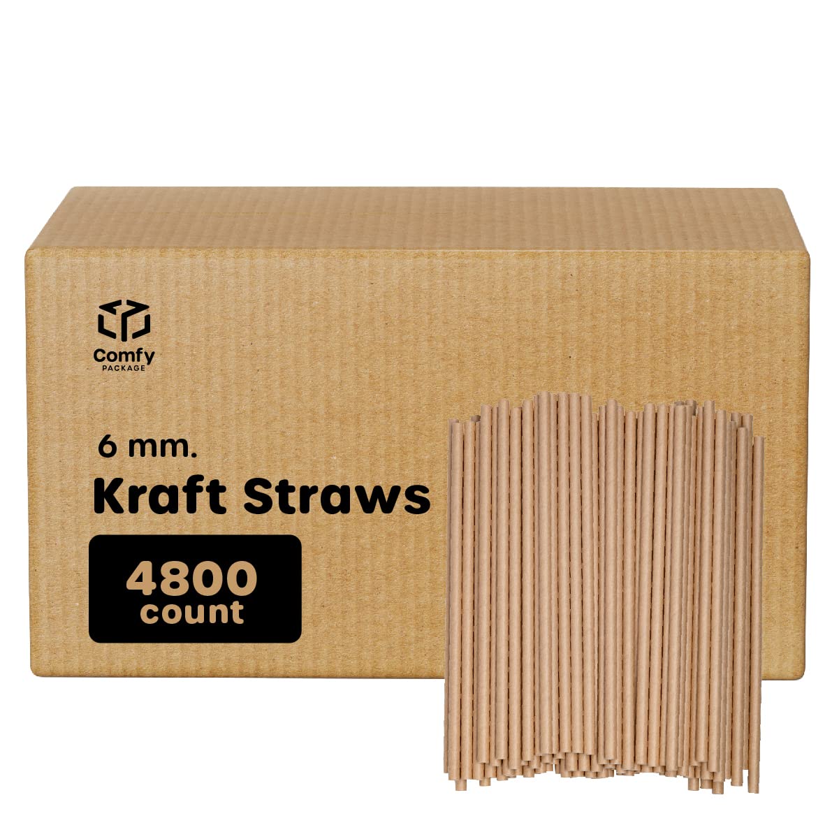 Comfy Package [Case of 4,800] Kraft Paper Straws, 100% Biodegradable & Ink-free, Straws for drinking and Crafts - Kraft