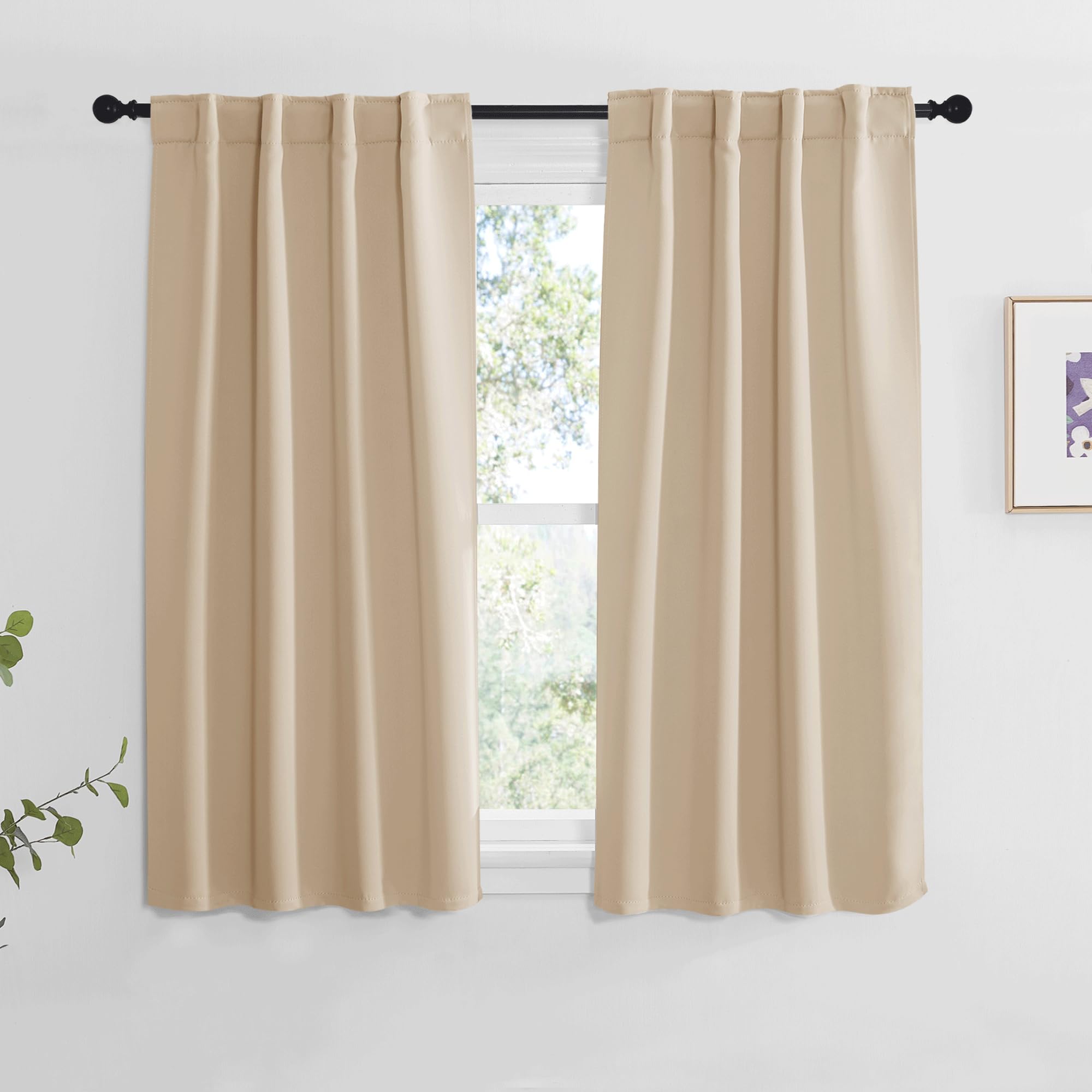 NICETOWN Window Treatment Curtains Room Darkening Drapes - (Biscotti Beige Color) 34 Width X 48 Drop Each Panel, 2 Panels Set, Curtains and Draperies for Kitchen