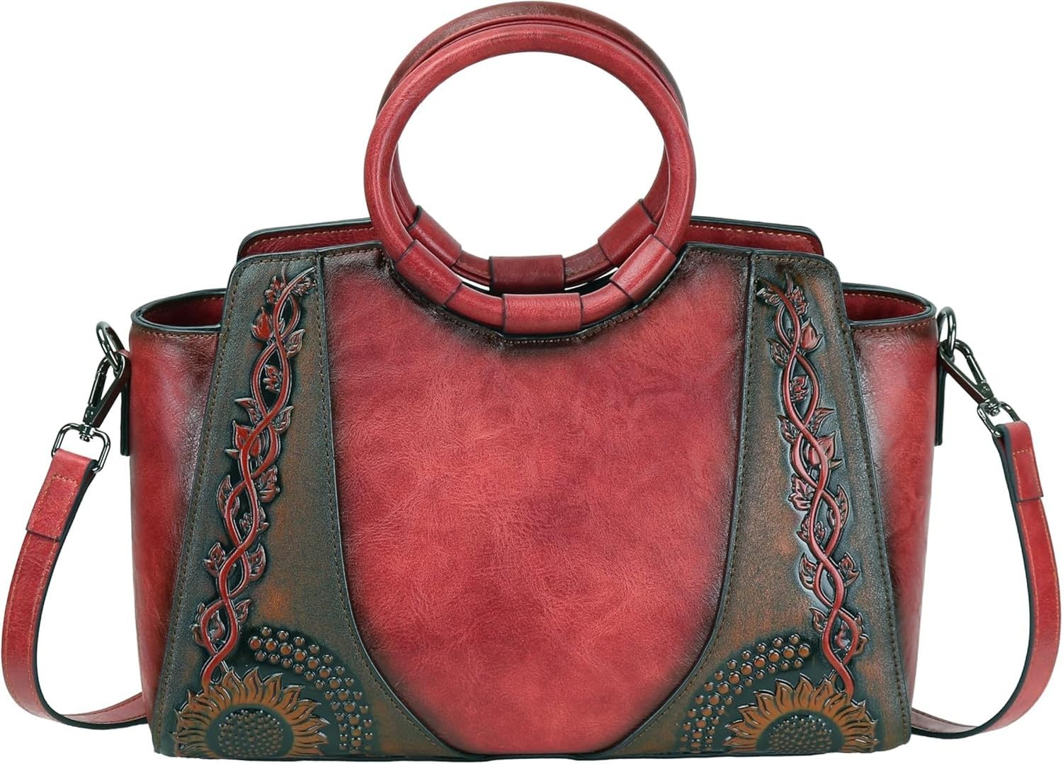AIEIJJH Women Vintage Leather Satchel Handbag Crossbody Top Handle Purse Shoulder Bag Tote Hobo Medium, Red - 2