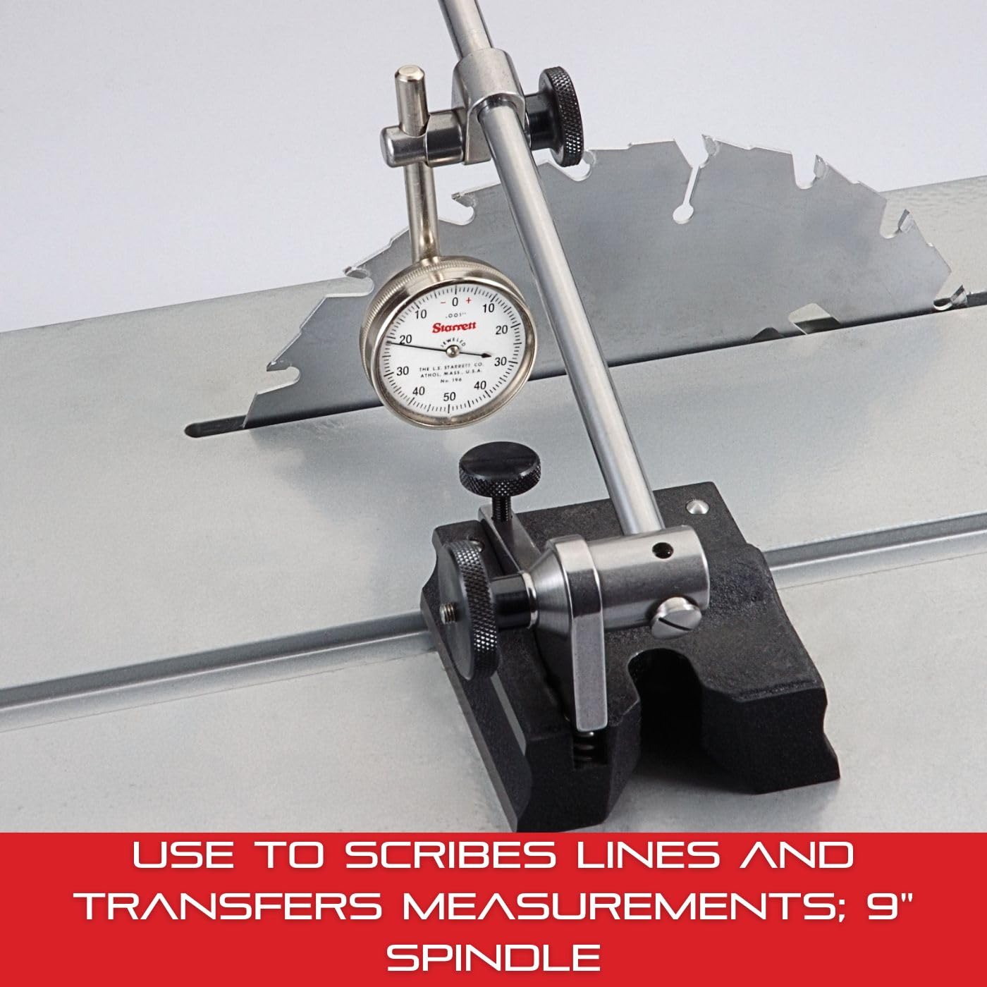 Starrett Full-Sized Surface Gage with Attractive Finish for Scribing Lines, Transferring Measurements and Probing Surfaces - 9" Spindle Length, 3 x 2-9/16" Base Size - 57A