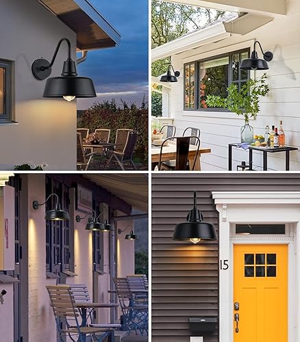 Miniatura 7 de JOESA 1 lámpara de exterior del atardecer al amanecer una luz grande y clásica de granero con acabado de arena negra y forma de cuello de cisne.