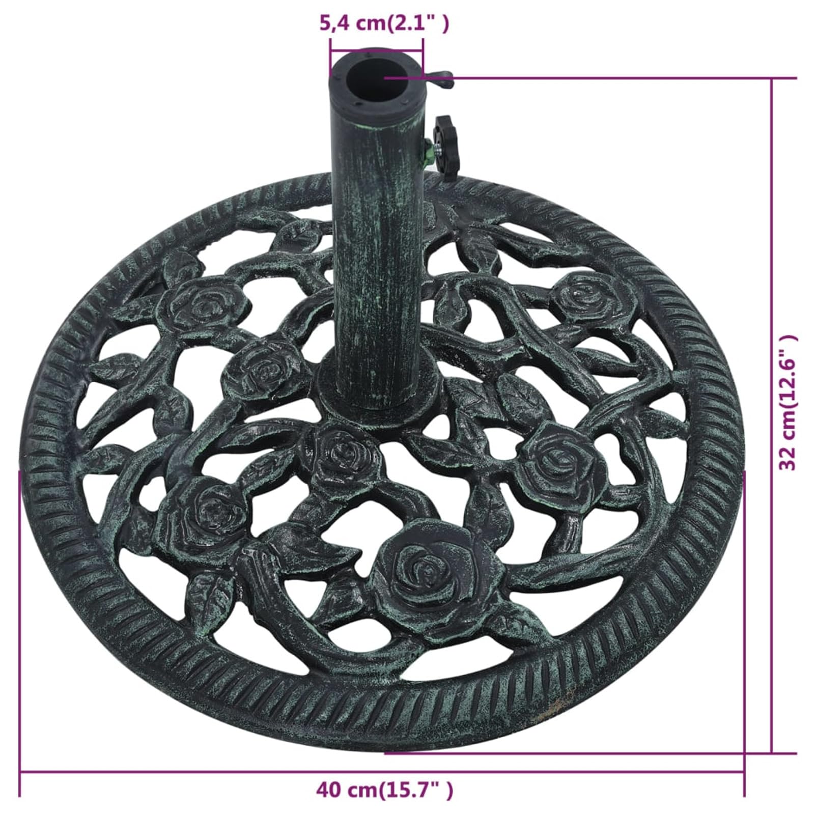 LAPOOH Socle de Parasol Vert 9 kg 40 cm Fonte,Pied De Parasol,Pied De Parasol Lourd,Pied De Parasol sur roulettes