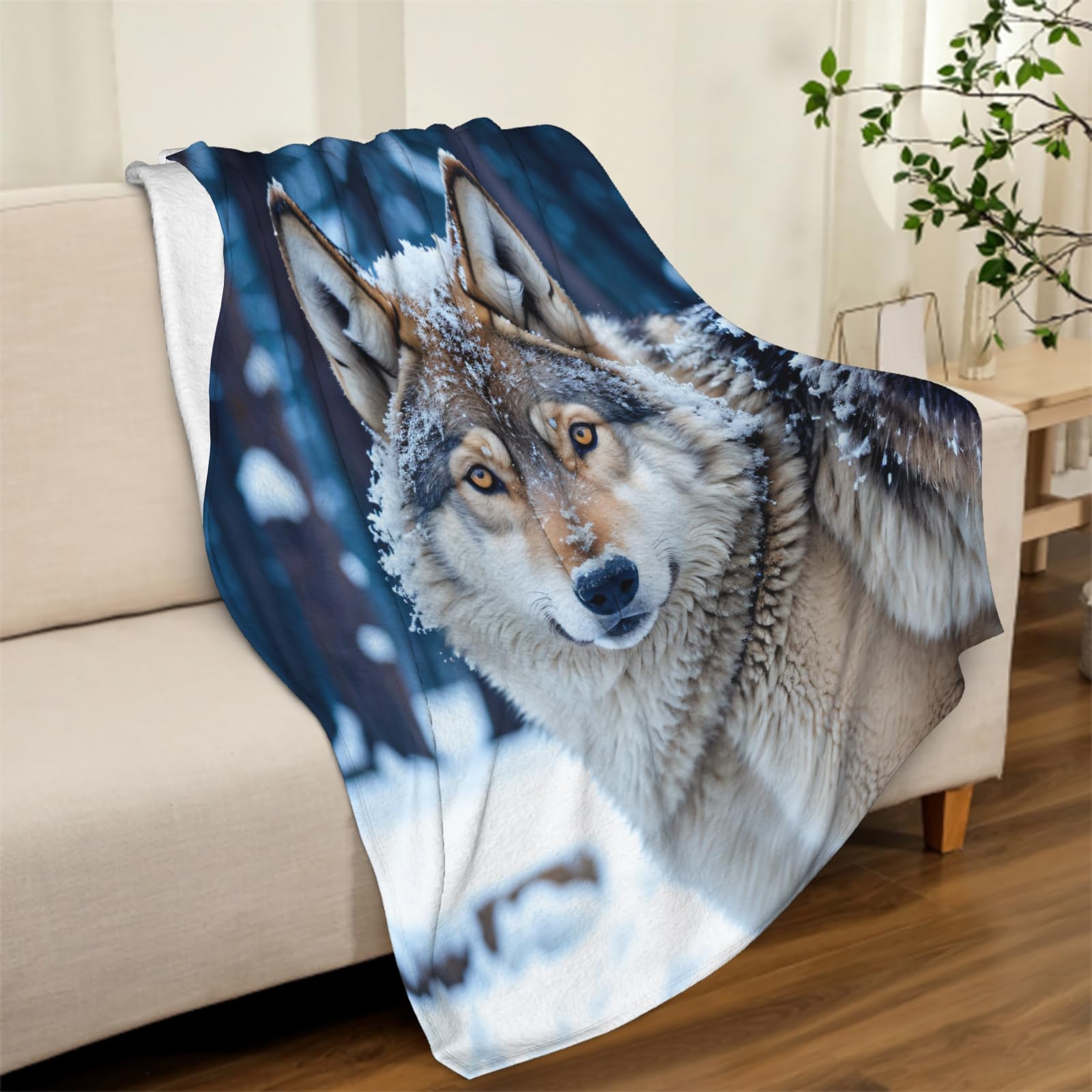 3D Wolf Kuscheldecke 150x200cm - Extra Weich & Warm, Microfaser Sherpa Winterdecke Für Sofa & Bett