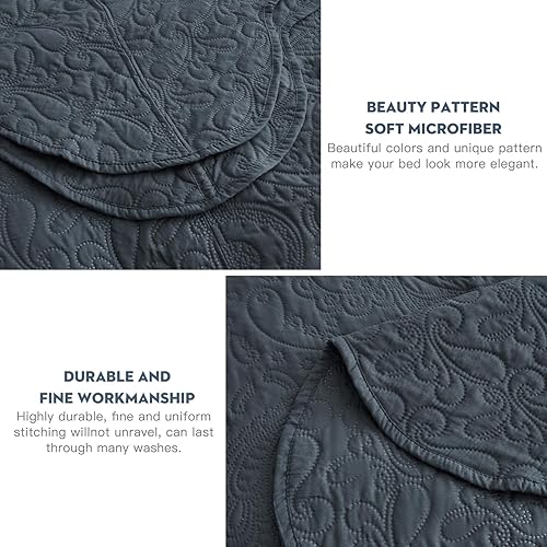 Vista 114 de Colcha extragrande tamaño King, funda de cama ligera ultrasónica, patrón de cachemira, reversible, 5 piezas, 100% microfibra, blanco puro 1-amarillo