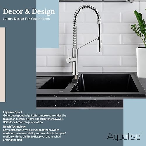 Miniatura 7 de AQUALISE - Grifo de cocina semiprofesional de estilo comercial (níquel cepillado)