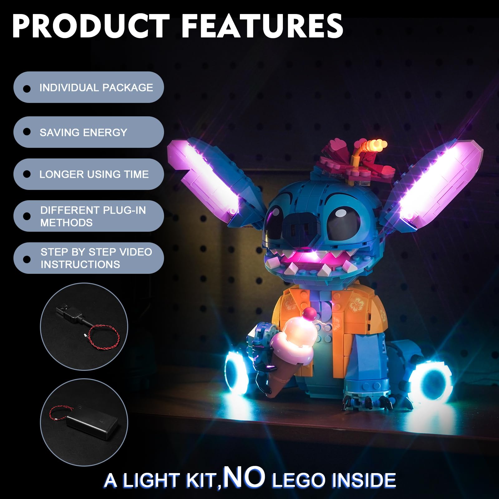 Led Light Set for Lego 43249 Stitch (No Lego), Decoration Lighting Set for Lego Disney Stitch Creative Toys - Standard Version - Image 4