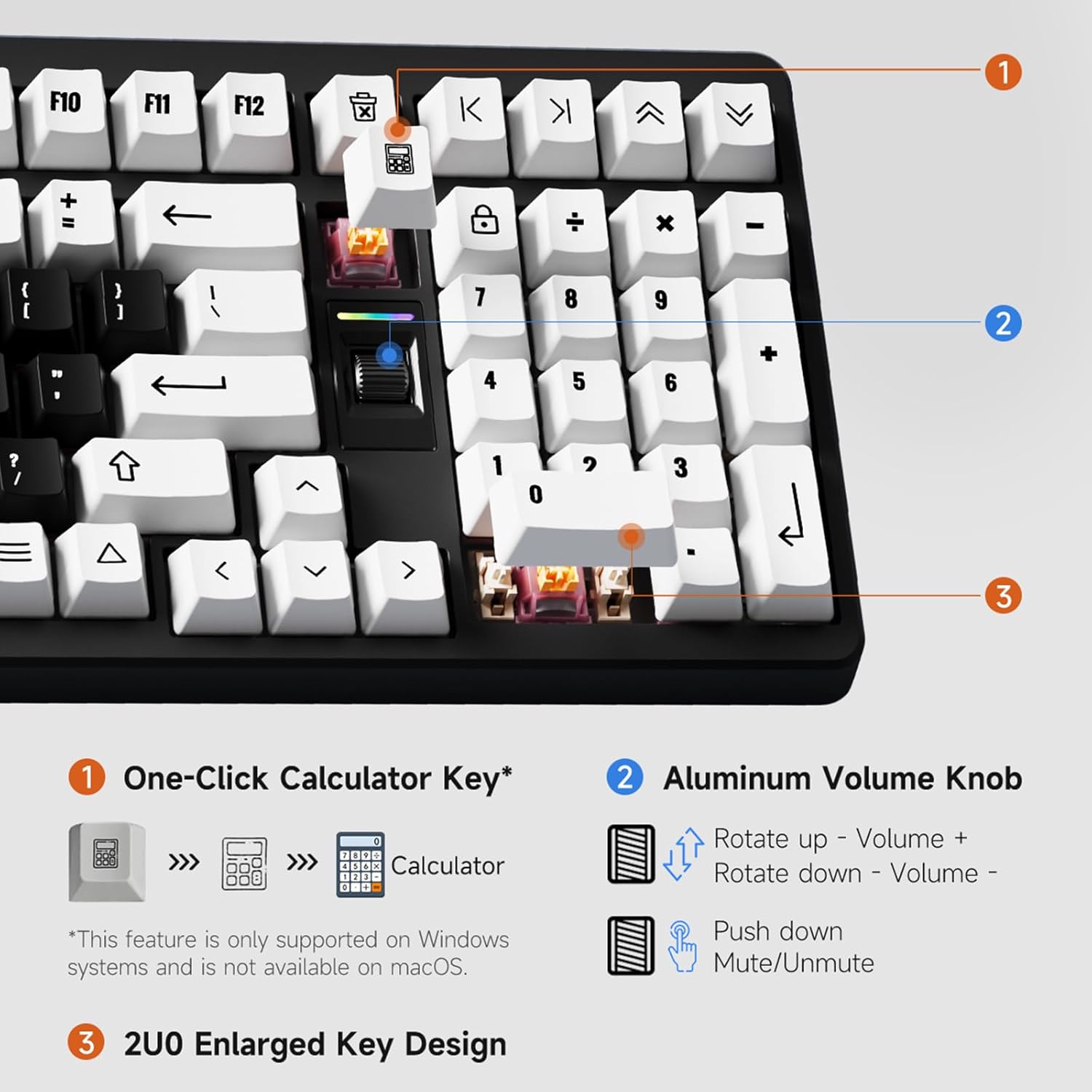 MCHOSE UT98 Wireless Mechanical Keyboard Compact Gaming Keyboard with Knob Tri-Mode Connection Hot Swappable Custom Creamy Keyboard Gasket Structure Pre-lubed Linear Switches RGB Classic ICY