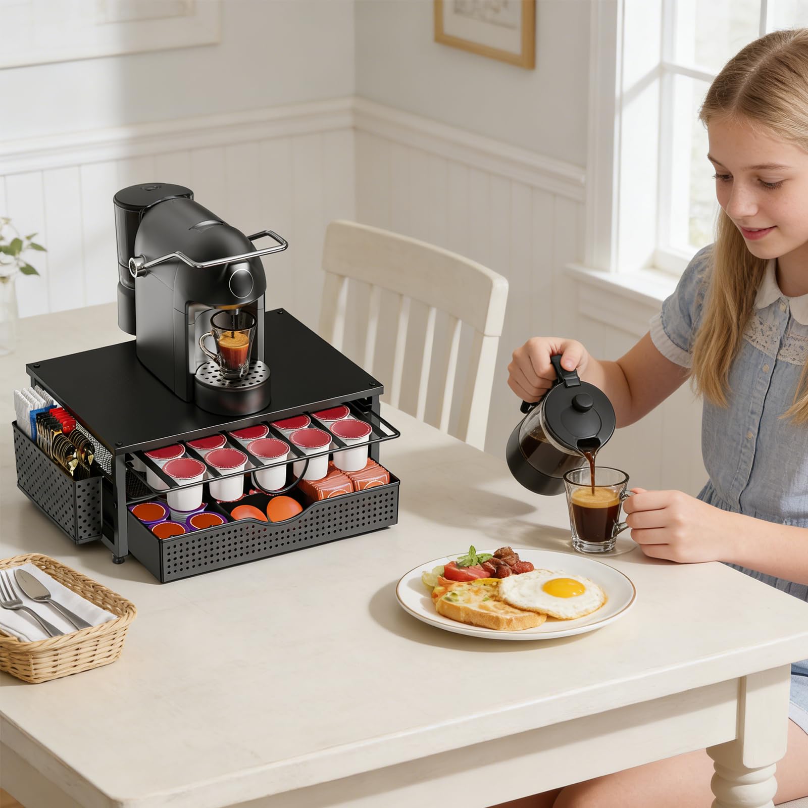 Porte-gobelet à café en métal avec tiroirs Lisses pour Un agencement soigné de 26 ou 48 portions dans la Cuisine ou l ' Espace de Travail